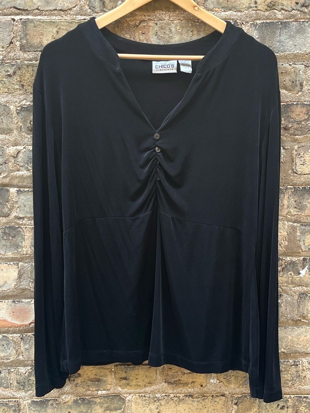 Chico's Travelers Knit Top Ruched Textured Black Size XL